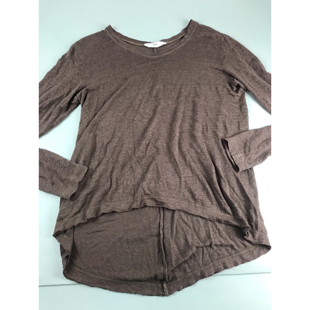 Wilt Brown Linen Lux Slub Long Sleeve Tee Top S - Picture 1 of 7